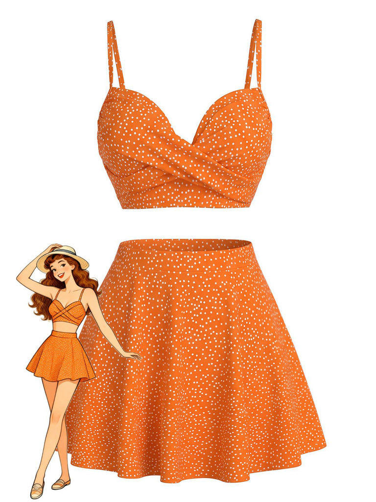 Set Bikini Anni '50 a Pois a Vita Alta e Copricostume