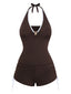Set Tankini Caffè  Anni '50 con Coulisse e Arricciatura