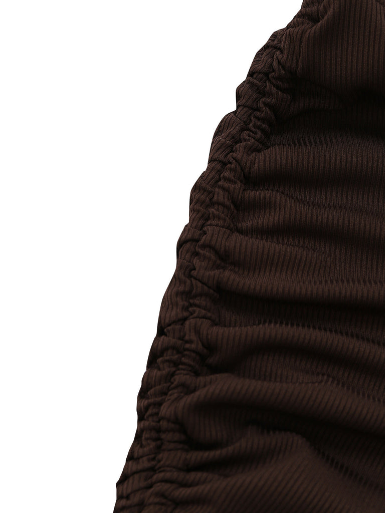 Set Tankini Caffè Halter con Coulisse e Arricciatura Anni '50 4