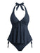 Set Tankini Nero Anni '50 Testurizzato Floreale Con Scollo All'americana
