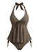 Set Tankini Nero Anni '50 Testurizzato Floreale Con Scollo All'americana
