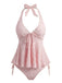 Set Tankini Nero Anni '50 Testurizzato Floreale Con Scollo All'americana