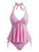 Set Tankini Nero Anni '50 Testurizzato Floreale Con Scollo All'americana