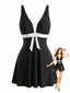 Set Tankini Bianco e Nero Anni '50 Colorblock con Fiocco