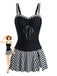Set Tankini Nero a Righe Color Block con Arricciatura Anni '50