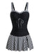 Set Tankini Nero a Righe Color Block con Arricciatura Anni '50 3