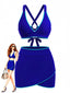 2PCS Set Bikini Blu Anni '50 con Bordo a Contrasto e Copricostume