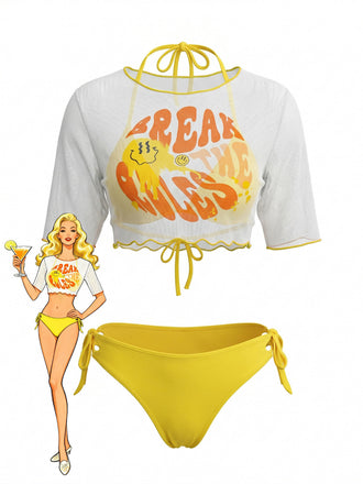 Costumi Giallo Anni '60 con Scollo All'Americana e Trasparente e Copricostume