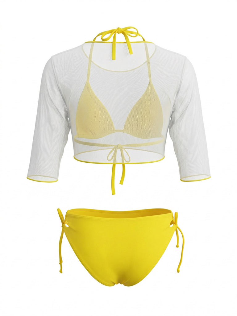 Costumi Giallo Anni '60 con Scollo All'Americana e Trasparente e Copricostume