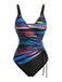 Costume Intero Blu a Righe Color Block con Coulisse Anni '40 2
