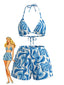 Set Bikini Anni '40 con Scollo All'americana e Stampa Astratta e Copricostume