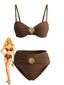 Set Bikini Marrone Anni '70 Arricciato con Decorazione Conchiglia in Metallo