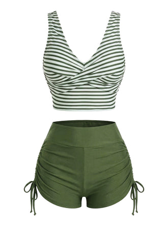 1950s Cross Back High Waist Tankini Set 4