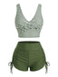Set Tankini Verde Anni '50 a Righe con Incrocio e Coulisse