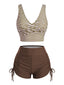 Set Tankini Marrone Anni '50 a Righe con Incrocio e Coulisse