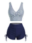 Set Tankini Blu Anni '50 a Righe con Incrocio e Coulisse