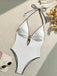 Costume da Bagno Halter Metallizzato Decor Testurizzato - Bianco Anni '50 2