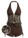 [Prevendita] Costume da Bagno Halter Trasparente Ricamato in Rete - Marrone Anni '60