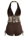 [Prevendita] Costume da Bagno Halter Trasparente Ricamato in Rete - Marrone Anni '60 4
