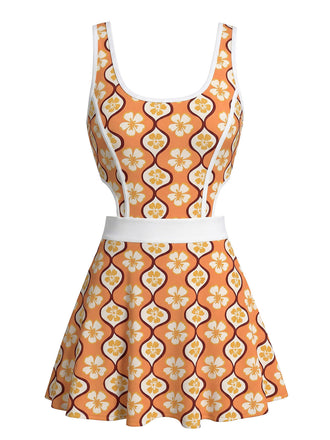 [Pre-Vendita] Costume con Gonna Multicolore a Fiori di Ciliegio con Cut-Out Anni '60