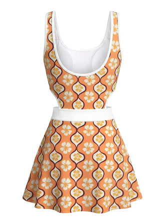 [Pre-Vendita] Costume con Gonna Multicolore a Fiori di Ciliegio con Cut-Out Anni '60 2