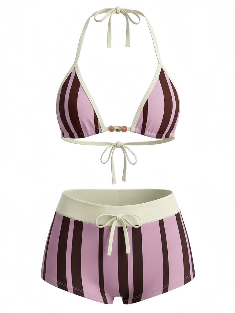 con Nodo Halter con Perline a Pois Swimwear Set Anni '50 4