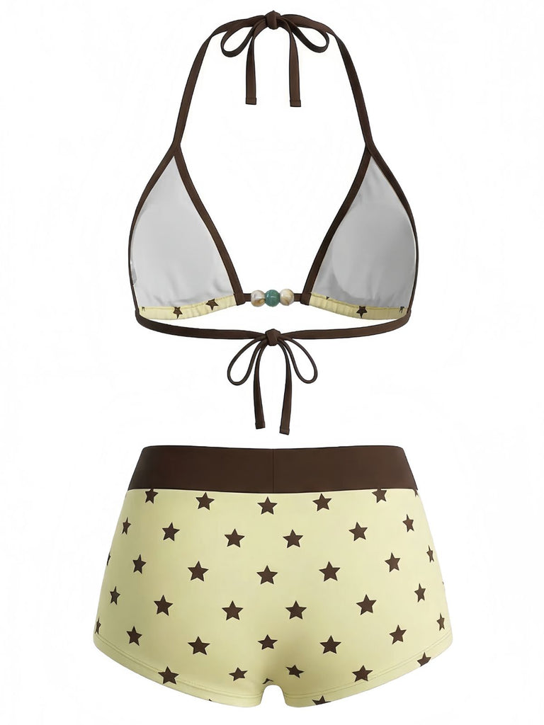 con Nodo Halter con Perline a Pois Swimwear Set Anni '50 3