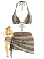 Set Bikini Multicolore Anni '70 Boho con Scollo All'americana e Copricostume