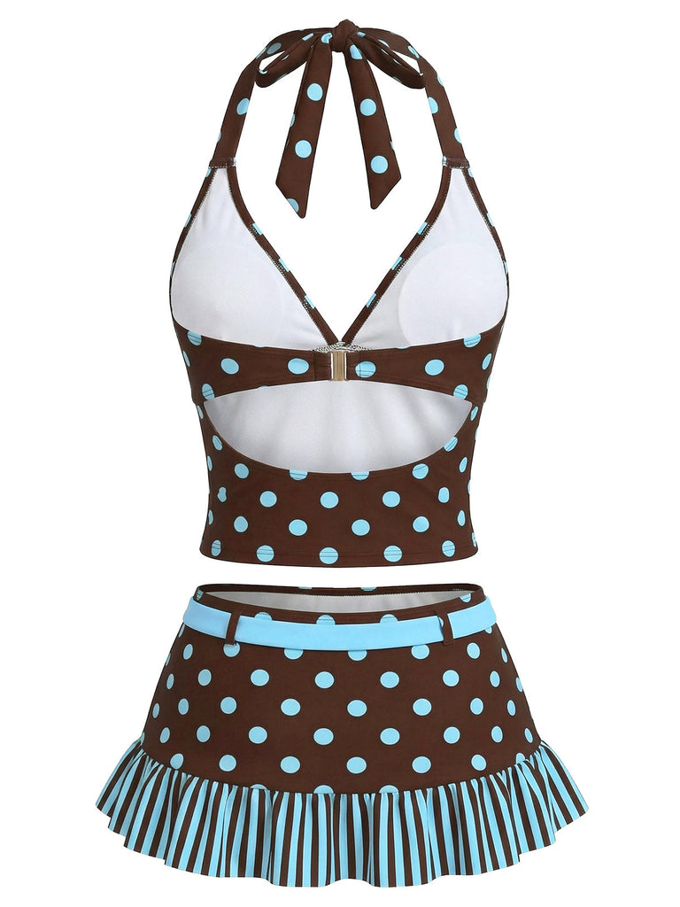[Pre-Sale] Dark Brown 1950s Polka Dot Tankini Set 2