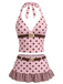 Set Tankini Marrone Scuro Anni '50 a Pois Con Scollo All'americana