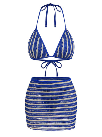 Blue 1960s Three-Piece Bikini Set 2