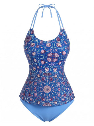 Set Tankini Halter con Stampe Floreali Retro Anni '40 2