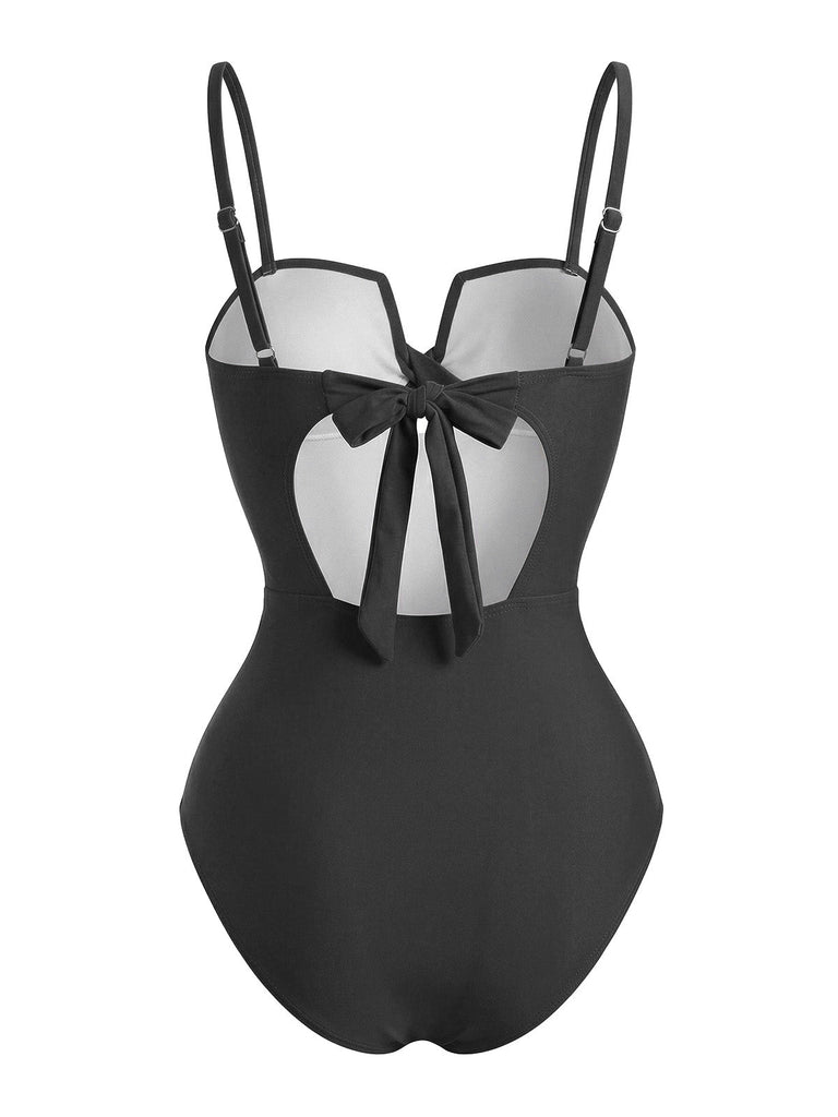 Costume da Bagno Drappeggio Anteriore Tropicale Leaf con Stampa Anni '50 6