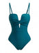 Costume da Bagno Drappeggio Anteriore Tropicale Leaf con Stampa Anni '50 3