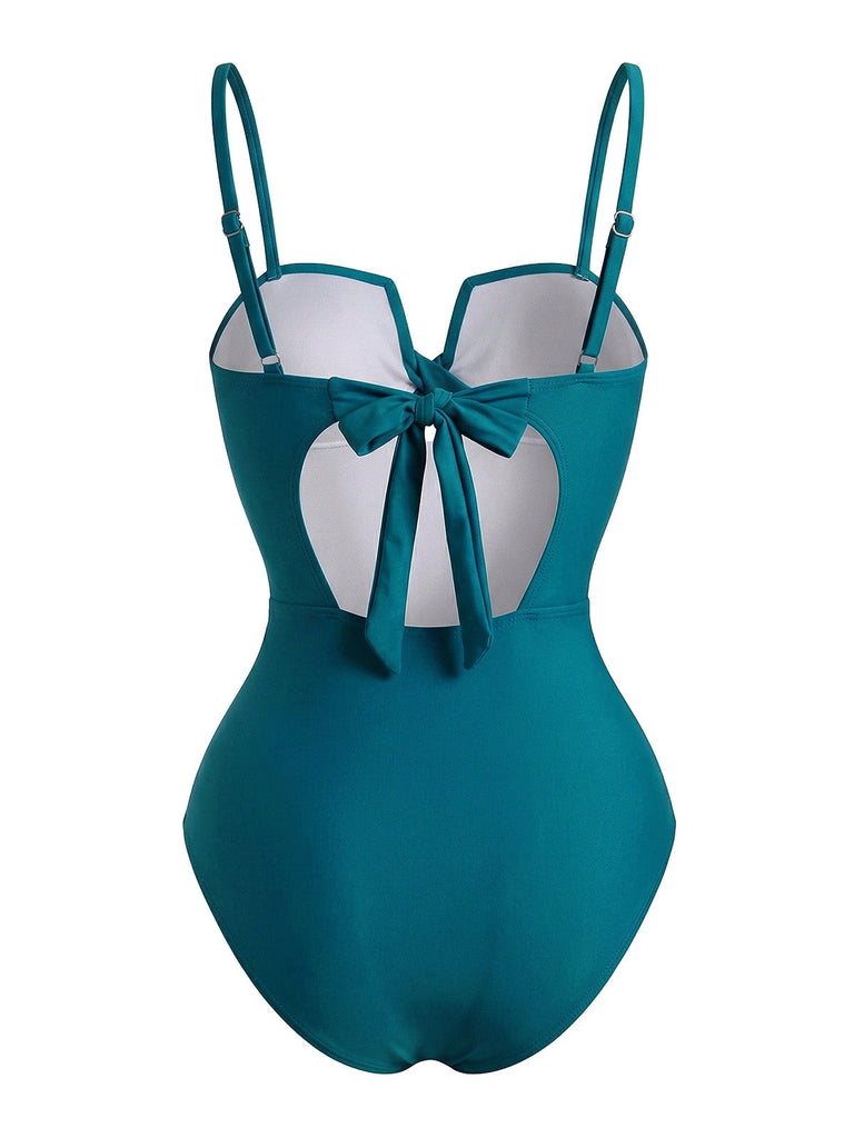Costume da Bagno Drappeggio Anteriore Tropicale Leaf con Stampa Anni '50 4