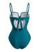 Costume da Bagno Drappeggio Anteriore Tropicale Leaf con Stampa Anni '50 4