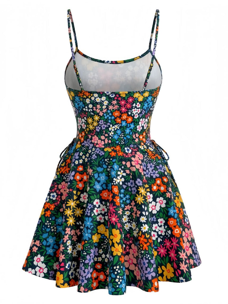 Set Tankini Multicolore Anni '40 Floreale Scollo a U