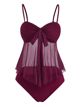 Costume da Bagno in Rete Vita Alta con Fiocco Tie Anni '50 2