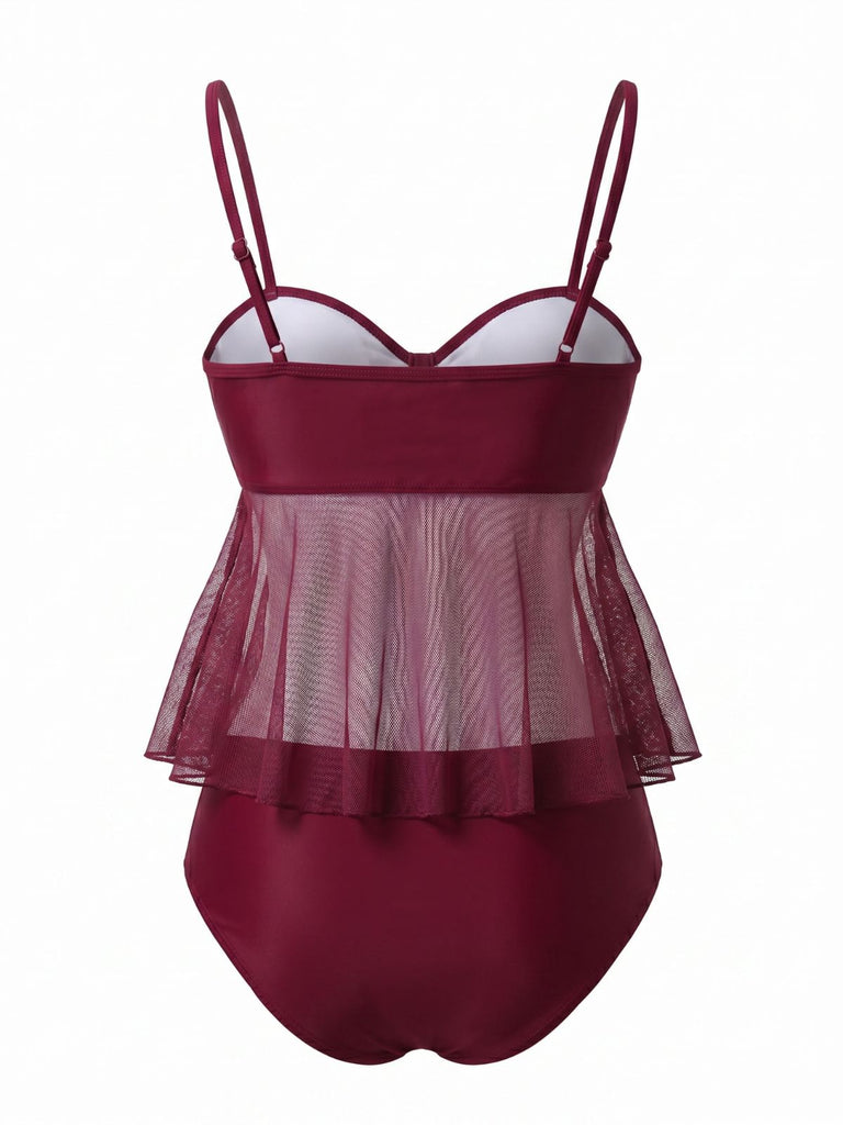 Costume da Bagno in Rete Vita Alta con Fiocco Tie Anni '50 3