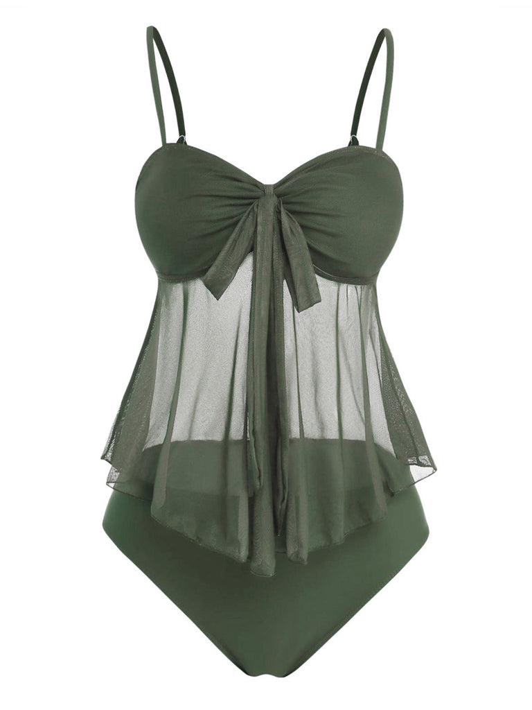 Costume da Bagno in Rete Vita Alta con Fiocco Tie Anni '50 9