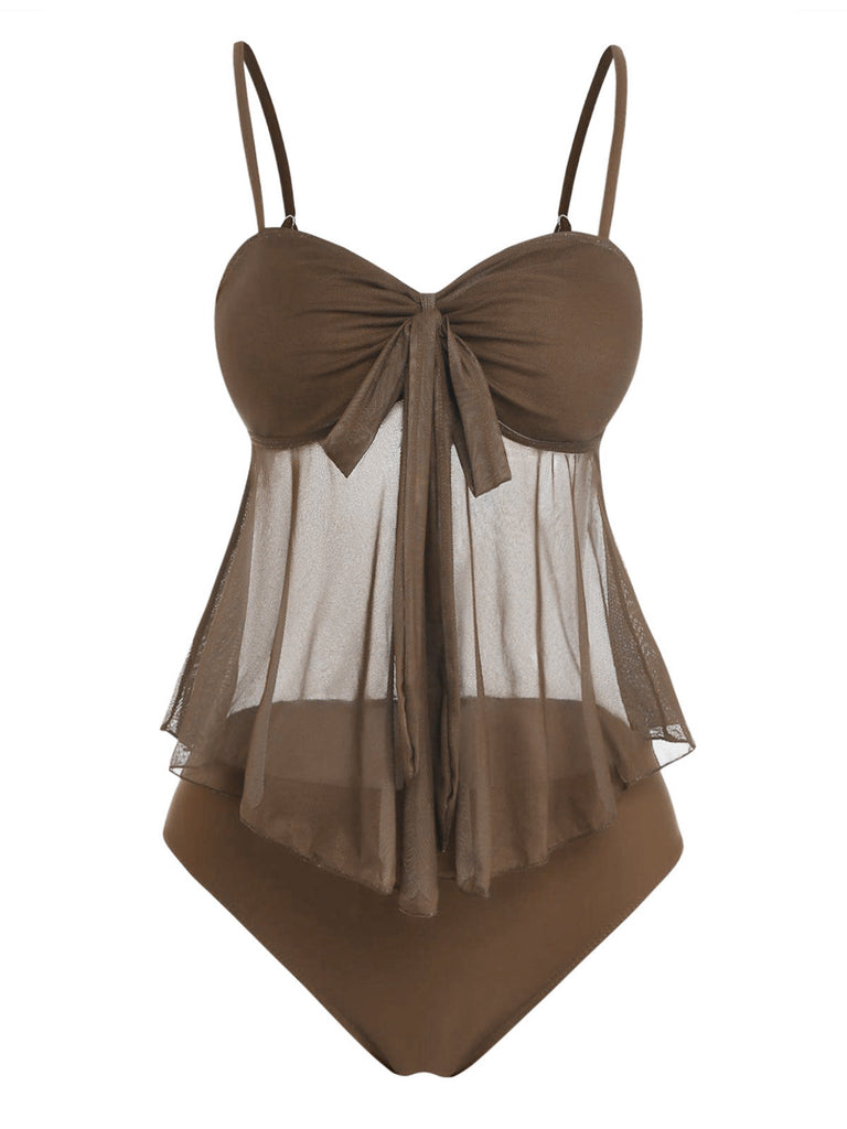 Costume da Bagno in Rete Vita Alta con Fiocco Tie Anni '50 11