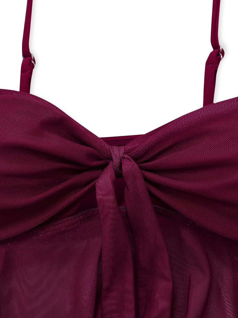 Costume da Bagno in Rete Vita Alta con Fiocco Tie Anni '50 4