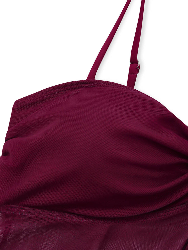 Costume da Bagno in Rete Vita Alta con Fiocco Tie Anni '50 5