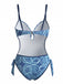 Costumi Intero Blu Anni '70 Bohemien a Stampa Cachemire con Cut-Out