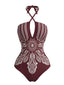 Costumi Intero Rosso Anni '70 Boho Mandala Incrociato