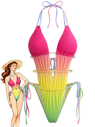 [Prevendita] Costume Intero Multicolore Anni '50 Arricciato Sfumato da Spiaggia
