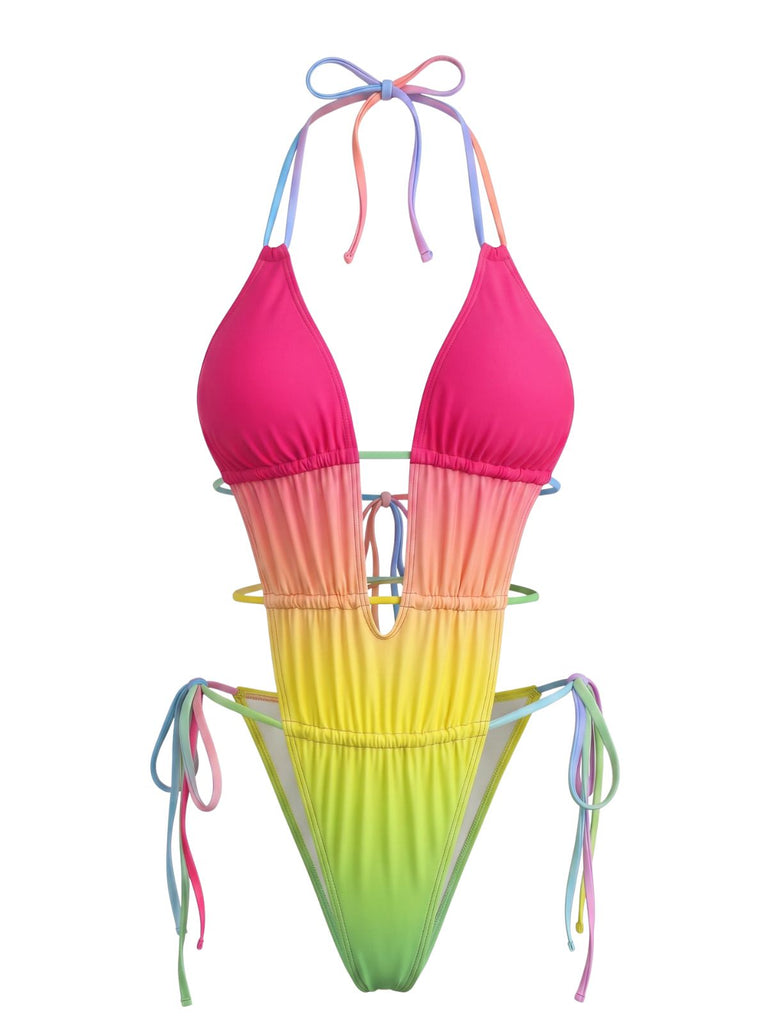 [Prevendita] Costume Intero Multicolore Anni '50 Arricciato Sfumato da Spiaggia
