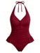 [Pre-Vendita] Costume Intero Bordeaux Halter Arricciato con Volant Anni '50