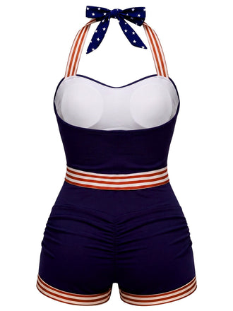 [Pre-Vendita] Costume da Bagno Blu Navy Halter Patchwork Stelle Righe e Ancora Anni '40 2