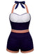 [Pre-Vendita] Costume da Bagno Blu Navy Halter Patchwork Stelle Righe e Ancora Anni '40 2